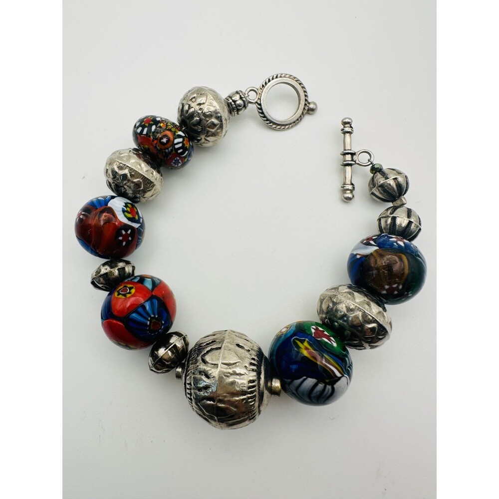 Vintage Italian millefiori glass bead Bracelet 8.25”